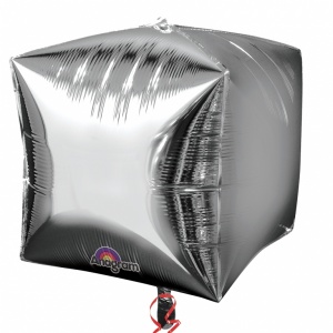 Kubisk silverfärgad kvadratisk folieballong - 38 cm