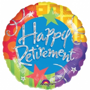 "Happy Retirement" rund färgglad folieballong till firande av pensionering - 46 cm
