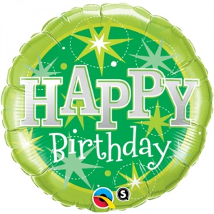 Grön "Happy birthday" glitterfolieballong - 46 cm