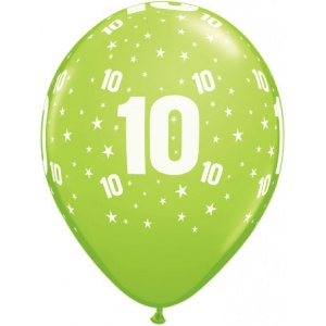 10-års födelsedagsballonger - blandade stjärnor - 28 cm latex - 6 st