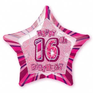 Stjärnformad folieballong rosa för 16-årsdagen - 51 cm