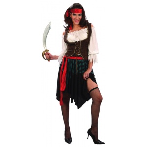 Piratflicka - maskeraddräkt blus, väst & kjol Piratflicka - maskeraddräkt blus, väst & kjol