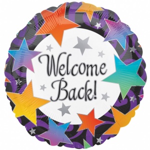 Välkommen tillbaka! - folieballong med färgglada stjärnor - 46 cm